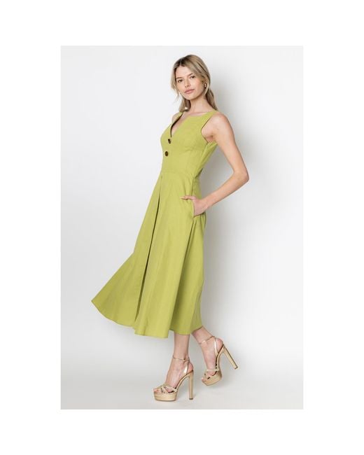 Zetaye Yellow Celeste Linen Cotton Midi Mini Dress