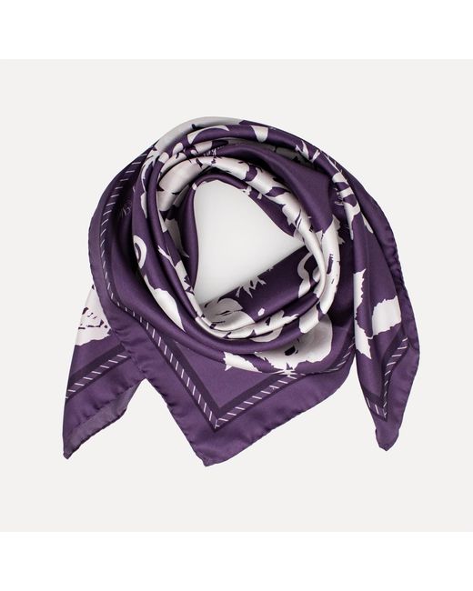 Lamberty Munich Purple Midnight Rose Midi Silk Scarf Deep