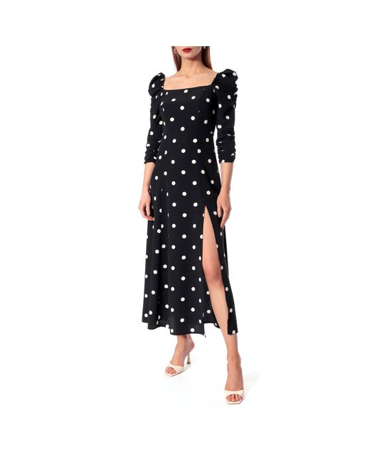 AGGI by HALEWSKI Black Amelie Walking Dots Puffed Sleeves Midi Dress