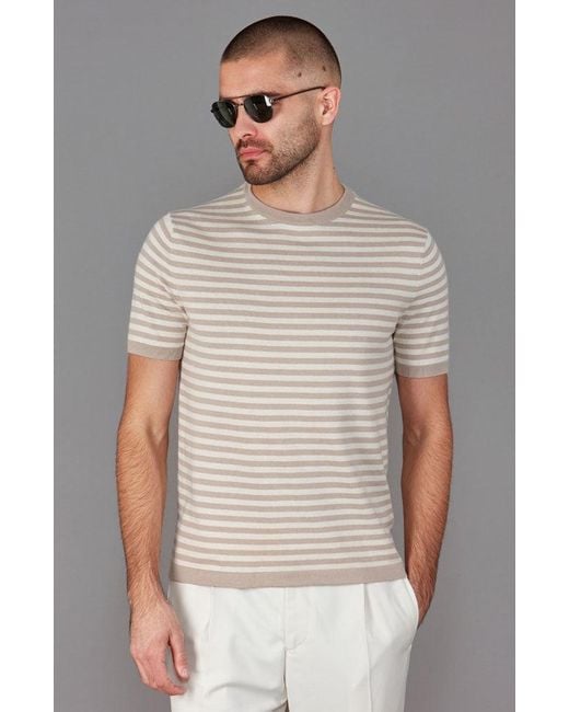 Paul James Knitwear Gray Mens Ultra-fine Cotton Miguel Knitted Breton T-shirt for men