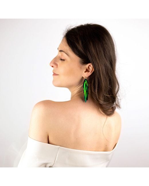 Oana Savu Green Beetle Earrings Long Metallic Natural Recycled Beetle Wings & Earrings