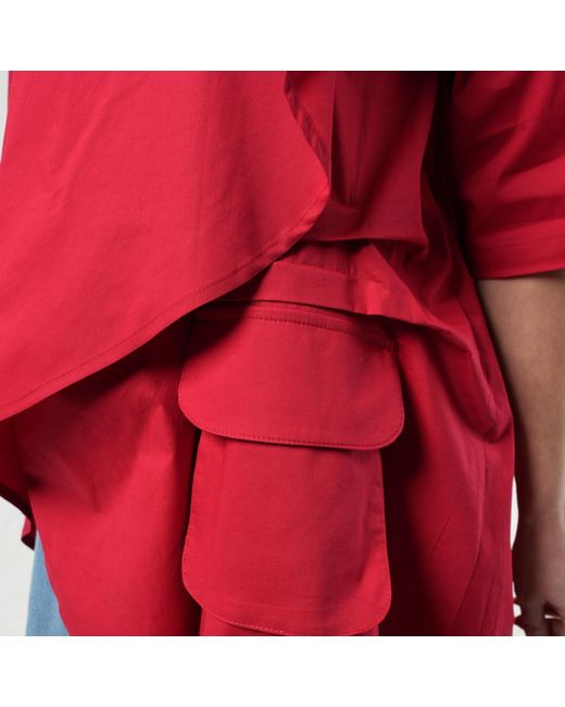 Metamorph Red Asymmetric Loose Shirt