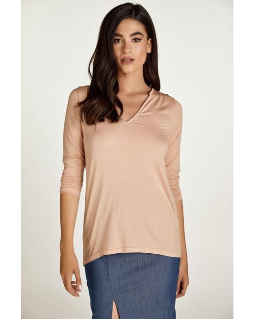 Conquista Pink Dusty Jersey V Neck Top