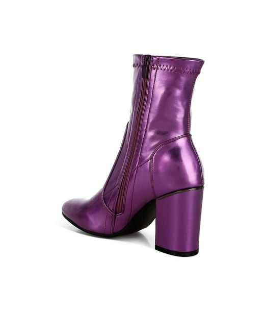 Rag & Co Purple Tirana Metallic Pleather Sock Boots