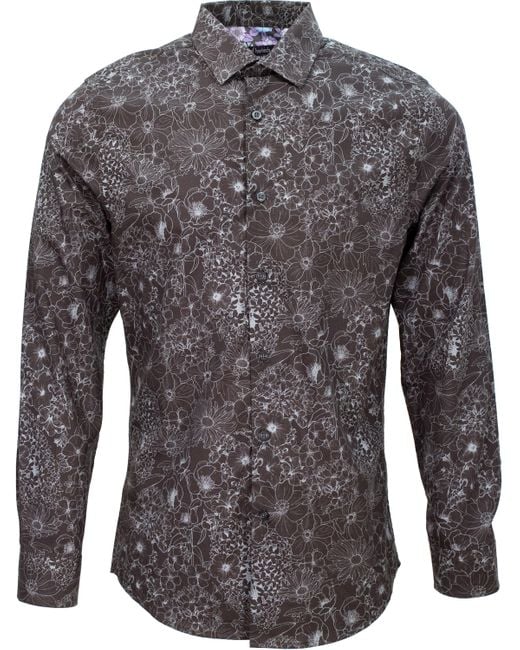 Lords of Harlech Gray Nigel Outline Floral Shirt for men