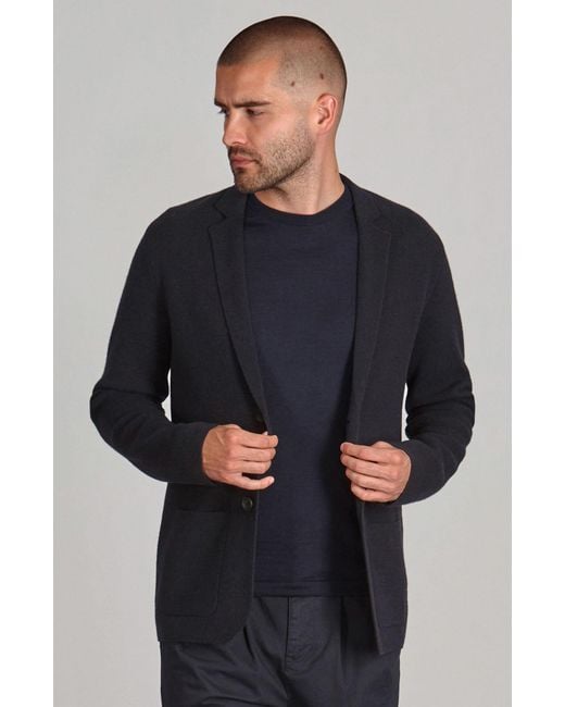 Paul James Knitwear Blue Lightweight Merino Cashmere Federico Knitted Blazer for men