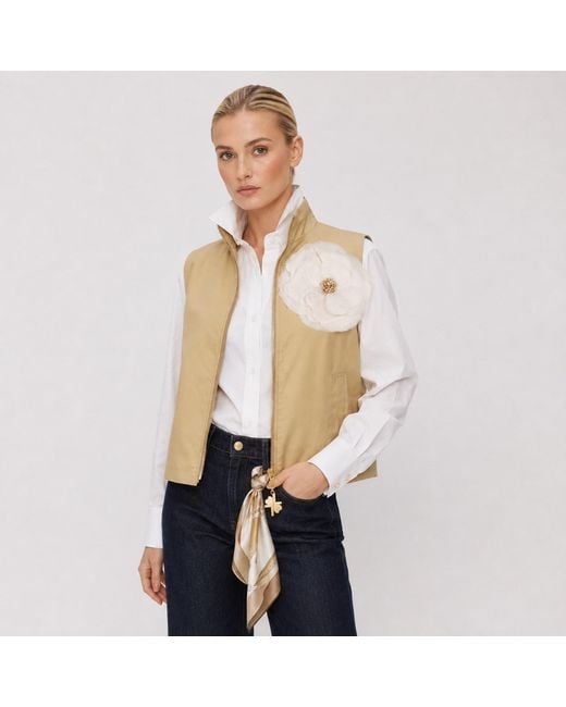 House of Laines London Natural Neutrals Laines Couture Hand Embellished Cream Organza Flower Cropped Trench Gilet