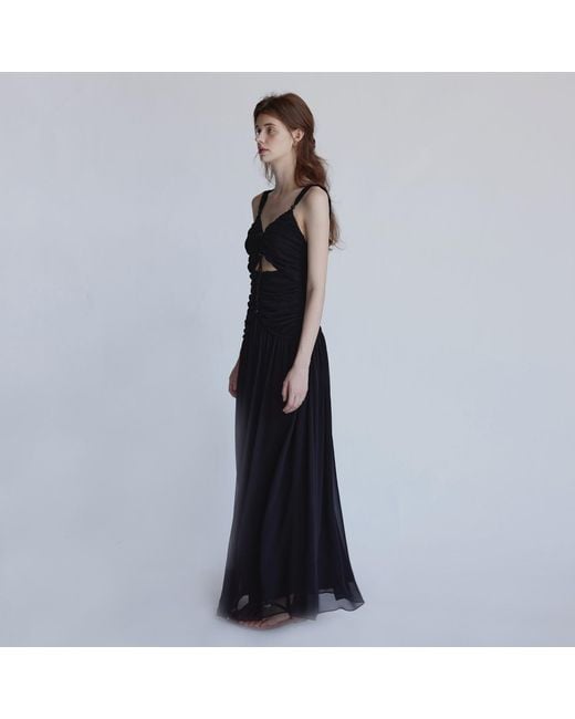 Belsize25 Black Silent Mode Series – Silk Resort Dress With Hand-Woven Rope Straps