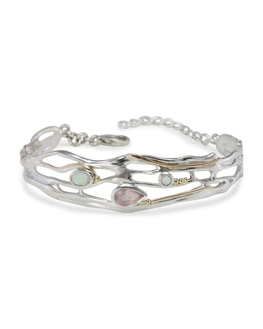 Isla Silver Metallic Faceted Rose Quartz & Opal Adjustable Bracelet