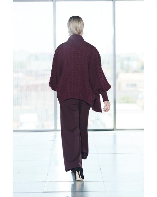 The Extreme Collection Red Burgundy Merlot Merino Wool And Alpaca Knit Cardigan