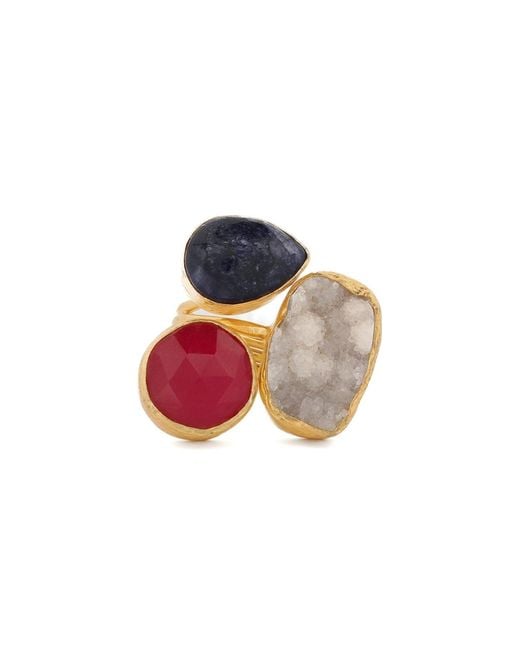 Ebru Jewelry Multicolor Energized Harmony Ruby, Quartz & Amethyst Adjustable Gemstone Ring