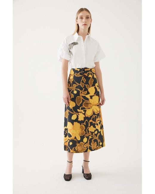 Exquise White Fish Print Embellished Shirt