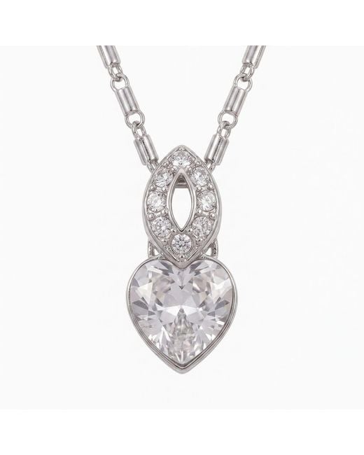 Modenaire Metallic Tone Crystal Heart Pendant Necklace