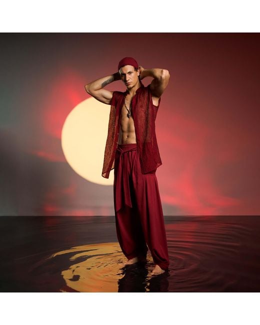 Zhenabia Red Ember Vest Sleeveless Shirt Summer Resort for men