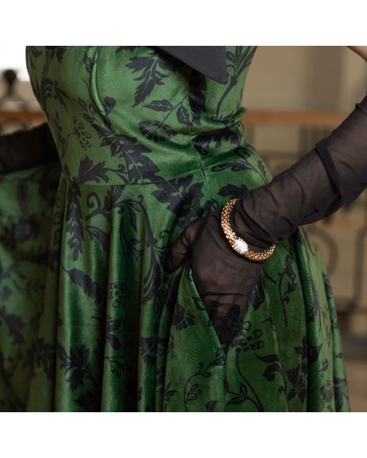 RainSisters Green Velvet Dress With Tie Straps: Forest Kiss