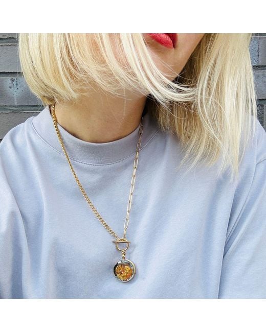 My Little Nature Metallic Plated Amber Necklace – Genuine Amber Stones & Magnifying Glass For Love & Passion