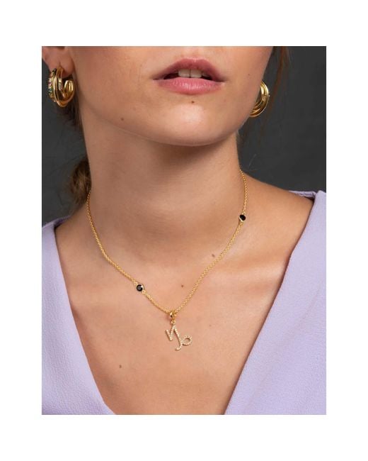 Lavani Jewels Metallic Zodiac Horoscope Sign Capricorn Symbol Necklace Gold