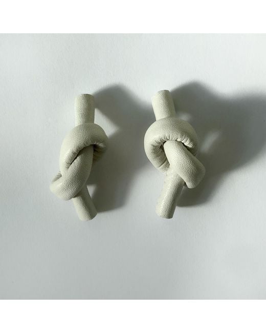 WAIWAI Metallic Ivory Knot Leather Earrings