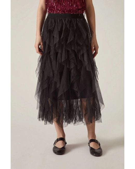 James Lakeland Black Tulle Ruffle Midi Skirt