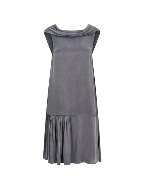 Femponiq Gray Roll Collar Dress With Cutaway Neck