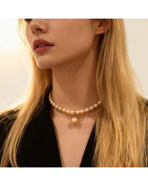 Ninemoo Metallic Belle Bow Signature Pearl Necklace