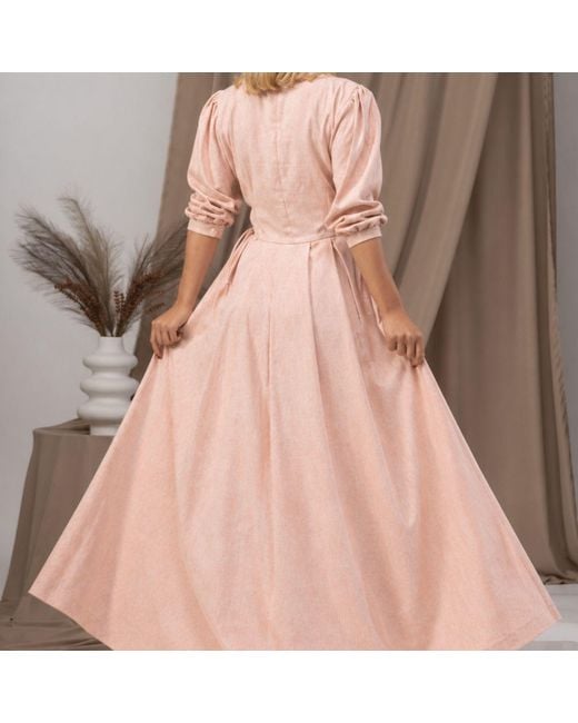Nikka Place Pink Summer Linen Pleated Dress With Pockets