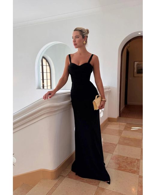 POST MERIDIEM Black Maxi Dress With Gathered Bodice