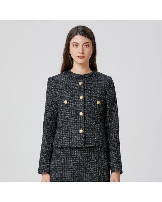Smart and Joy Black Tweed Blazer With Patch Pockets