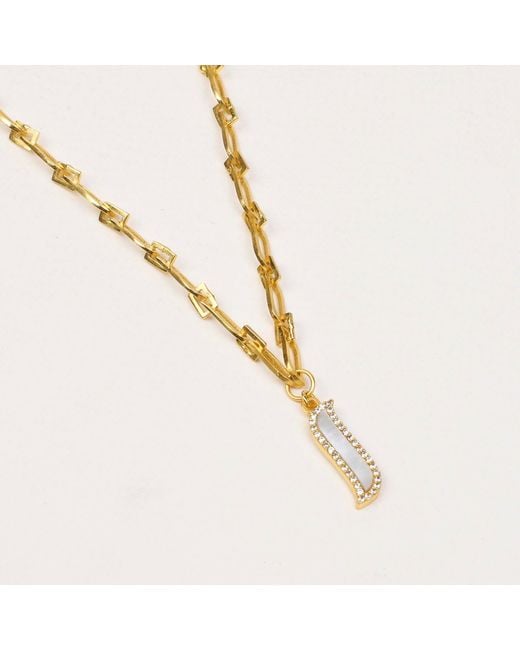 Lila Rasa Metallic Paper Link Necklace Mother Of Pearl Wave Symphony