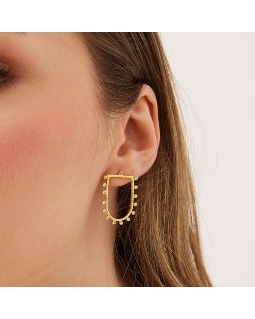 Spero London Metallic Sterling Shield Crown Natural Textured Earrings