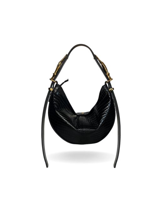 Indigolush Black Hobo Adjustable Hand Shaped Leather Bag Mini Lizard Two Hands