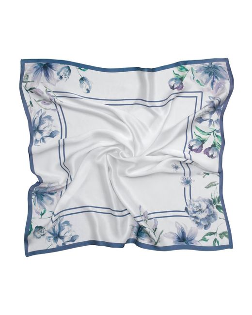 RainSisters Blue Medium Floral Natural Silk Scarf