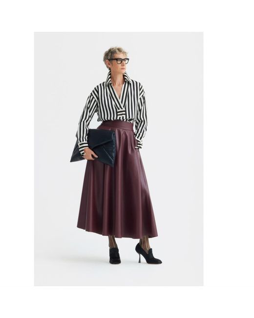 Julia Allert Purple Full Flare High Waist Faux Leather Skirt – Burgundy
