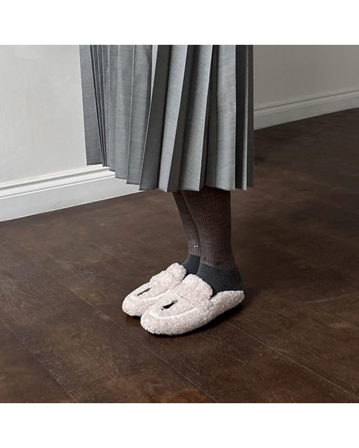 London Atelier Byproduct Blue Neutrals Shearling Mules With Embroidery Patches