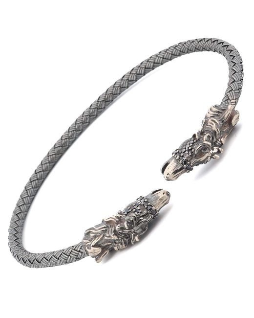 Ebru Jewelry Metallic Fierce Twin Dragon Sterling Adjustable Bracelet for men