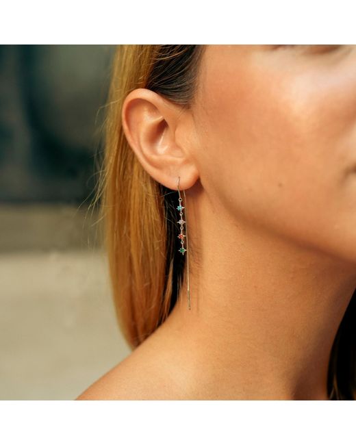 Spero London Blue Multicolour Star Drop Sterling Chain Threader Earrings & Heart Of Ocean Earrings- Pair