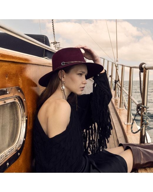 DORIA 1905 Purple Negroamaro Smooth Lapin Felt Wide Brim Hat With Icon Ring And Leather Lace