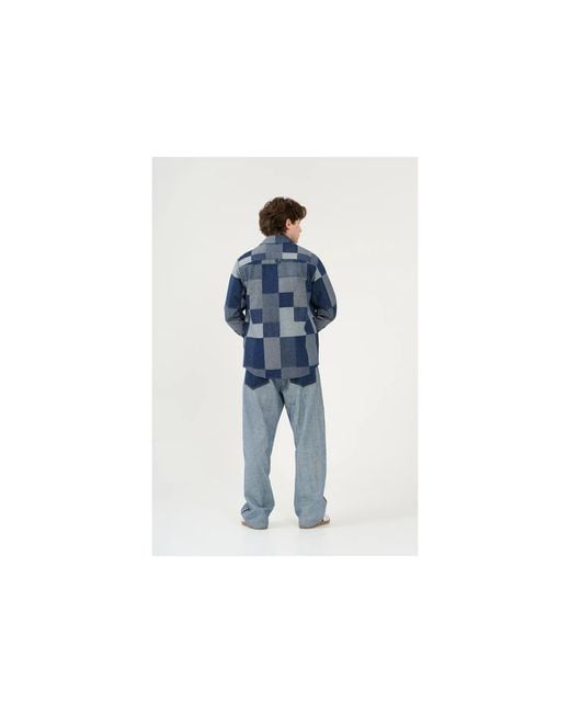 Win Out Blue Patchwork Denim Overshirt for men