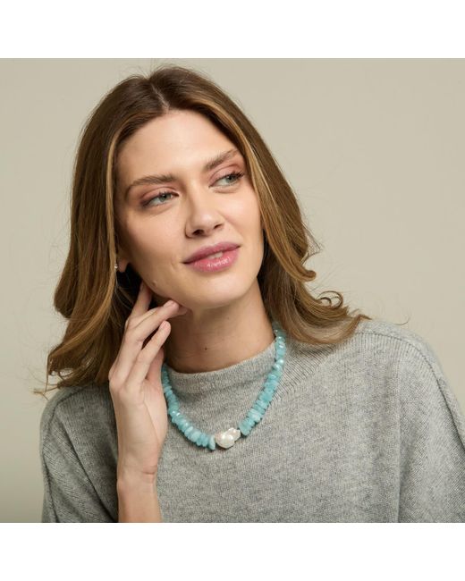 Pearls of the Orient Online Blue Clara Chunky Graduated Aquamarine Necklace With Central Cultured Freshwater Pearl