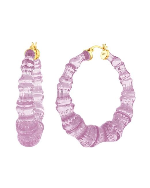 Gold & Honey Pink Lucite Bamboo Hoop Earrings
