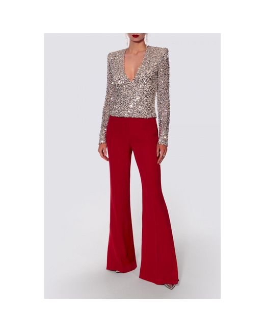 AGGI by HALEWSKI Metallic Ruby Sparkle Long Sleeve Sequin Top