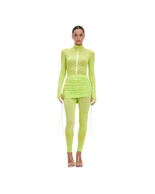 Monosuit Green Neutrals Set Suit Zipper Full Bodysuit & Skirt Lime