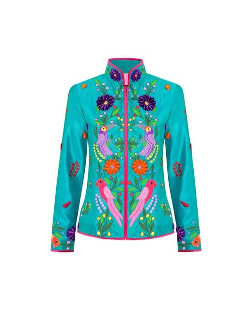 Beatrice von Tresckow Blue Jade Moroccan Birds Short Nehru Jacket