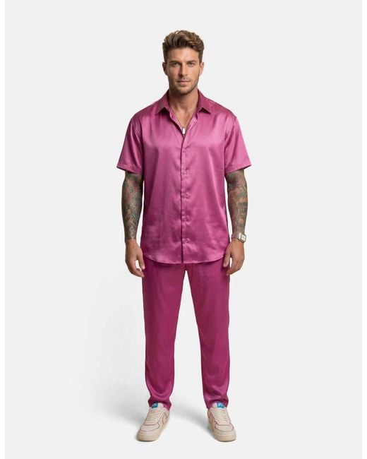 Hustle Purple Flying Dragon Satin-Set for men