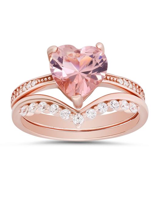 Kylie Harper Pink Heart-Cut Morganite 2Pc Stackable Ring Set