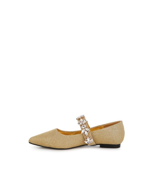 Rag & Co Natural Flavia Diamante Brooch Glitter Ballerinas
