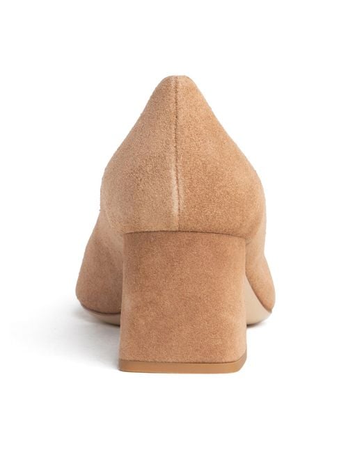 Beautiisoles by Robyn Shreiber Made in Italy Brown Neutrals Corina Camel Suede Block Low Heel Pump For Evening Or Work