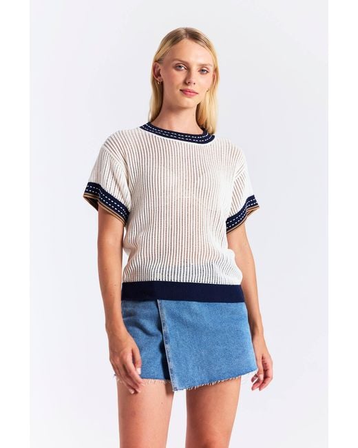 Brodie Cashmere Blue Denim Effect Trim Tee