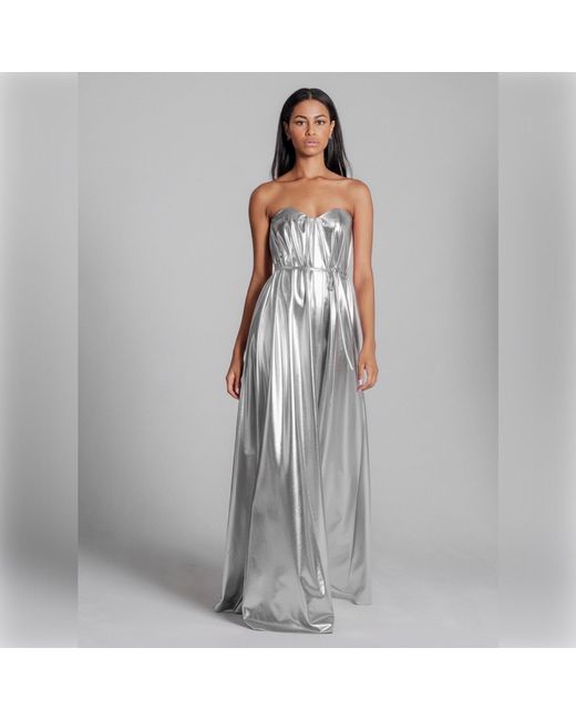 Imaatu Gray Quiet Glam Maxi Gown – Corseted Premium Faux Leather & Hidden Pockets