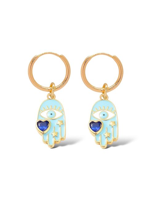 VALERIE CHIC Blue Evil Eye Saphire Heart Hoop Earrings 18K